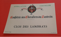 ETIQUETTE ANCIENNE TASTEVINEE NEUVE / CLOS DES LAMBRAYS / CONFRERIE DES CHEVALIERS DU TASTEVIN - Bourgogne