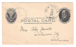 USA Scott UX18 Elk Mills MD Type 2/1 Doane Cancel 1906 Maryland Postmark On Postal Card - 1901-20