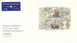 Iceland Island 1992 Reykjavik Discovery Americas Caravel Christopher Columbus Leif Eriksson's Sailing Ship MS Cover - American Indians