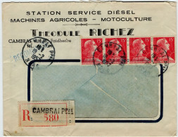 CAMBRAI Nord Lettre Recommandée 2° Ech Tf 8 12 1951 15 F Muller Rouge X 4 Yv 1011 Dest Gallac (arrivée Verso) - 1921-1960: Moderne