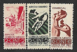 SE)1939 MEXICO, COMPLETE CENSUS TAKING SERIES, VIEW OF TAXCO 2C SCT751, AGRICULTURE 5C SCT752, TRADE SYMBOL 10C SCT753, - Mexico