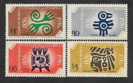 SE)1956 MEXICO, CENTENNIAL OF THE STAMP, AZTEC DESIGNS 5C SCT891, BIRD 10C SCT892, FLOWERS 30C SCT893, MEN 5P SCT896, 4 - Mexico