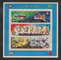 SD)1975 COOK ISLANDS FROM THE SPACE SERIES, JOINT OPERATION IN USA-RUSSIA SPACE, SATELLITES, SOUVENIR SHEET, MINT WITH C - Cook Islands