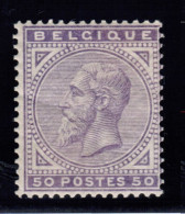 Belgique 1883, COB 41, Neuf **, Pleine Gomme Originale, Leopold II-50c Violet Pâle, Val COB 1380 EUR (COB 2023), Superbe - 1883 Léopold II