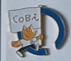 Pin's  Contour  Bleu  Sport, COBI  MASCOTTE JEUX  OLYMPIQUES  BARCELONE 1992, COBI   Verso  1988  COOB  92 - Jeux Olympiques