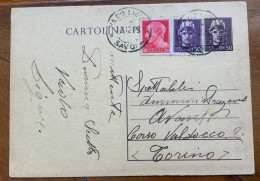 LUOGOTENENZA - CARTOLINA POSTALE TURRITA 50 C. + 50 C. + 20 C. Da VADO LIGURE *SAVONA * 12/12/45 A TORINO - Marcophilie