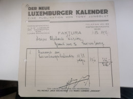 Luxembourg Facture, Der Neue Luxemburger Kalender 1937 - Lussemburgo