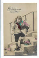 Y25058/ Geburtstag Kind Mit Blumen Foto AK 1909 - Geburtstag