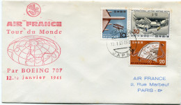 JAPON ENVELOPPE AVEC CACHET " AIR FRANCE TOUR DU MONDE PAR BOEING 707......." DEPART TOKYO 13 I 61 JAPAN POUR LA FRANCE - Lettres & Documents