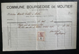 70082 - Facture Commune Bourgeoisie De Moutier 16.04.1920 Avec Timbre Taxe 10ct - Suisse