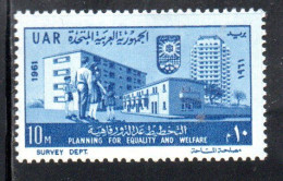 UAR EGYPT EGITTO 1961 PLANNING FOR EQUALITY AND WELFARE NEW BUILDINGS AND FAMILY 10m MNH - Unused Stamps
