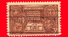 USA - STATI UNITI - Usato - 1948 - Mappa Del Territorio Indiano E Sigilli Delle Cinque Tribù - Arrivo In Oklahoma - 3 - Used Stamps