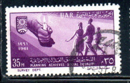 UAR EGYPT EGITTO 1961 PLANNING ACHIEVES SOCIAL EQUALITY HAND HOLDING CANDLE AND FAMILY 35m USED USATO OBLITERE' - Oblitérés