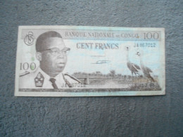 Ancien Billet De Banque Congo Belge 1962 Cent Francs - Otros & Sin Clasificación