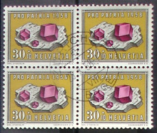 Schweiz Suisse Pro Patria 1958: "Granat" Zu WII89 Mi 660 Yv 609 Im Block Mit Stempel ZÜRICH 23.X.58 ENGE (Zu CHF 34.00) - Minéraux