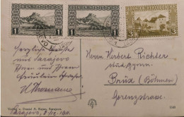 1911 SARAJEVO Mixed Franking  2 X 1 + 3 Heller Benefits Franking For Austria (for CZ),  Benefit Tariff, 5 H. I- 1116 - Bosnie-Herzegovine