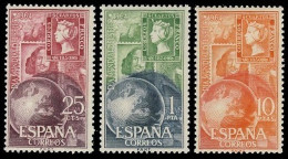 España 1964 Edifil 1595/7 Sellos ** Día Mundial Del Sello Globo Terráqueo Y Estampillas Michel 1476/8 Yvert 1247/9 Spain - Neufs