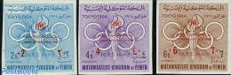 Yemen, Kingdom 1967 Refugees 3v Imperforated, Mint NH, History - Sport - Refugees - Olympic Games - Refugiados
