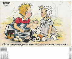 CPA. HUMOUR.  Illustrateur  J. FAIZANT.  Enfants Peignant Des Oeufs En Noir, Pour Faire Des Poussins Noirs  .CO 237 - Faizant