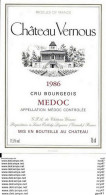 Etiquettes De Vin.  Château VERNOUS 1986   (Médoc, Cru Bourgeois). ..I 089 - Bordeaux