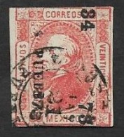 SE)1872 MEXICO, HIDALGO 25C SCT95 IMPERFORATE, WITH PUEBLA DISTRICT, USED - Mexico