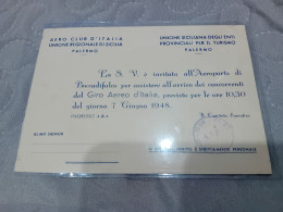 AEREOPORTO BOCCADIFALCO (PA) INVITO ARRIVO DEL GIRO DITALIA 1948 - Regalos