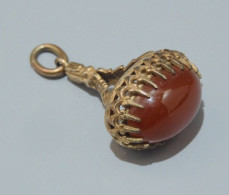 -ANCIEN PENDENTIF BRELOQUE De CHATELAINE Plaqué Or PIERRE COULEUR AGATE BIJOU  E - Pendants