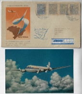 Brazil 1954 Cover Japan Air Lines Inaugural Flight Tokyo São Paulo Rio De Janeiro + Postcard Airplane Douglas DC-4 - Storia Postale