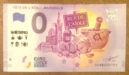 2019 MARSEILLE FÊTE DE L'AÏOLI & TAMPON LE MÉTROPOLE BILLET 0 EURO SOUVENIR 0 EURO SCHEIN BANKNOTE PAPER MONEY BILLETE - Essais Privés / Non-officiels