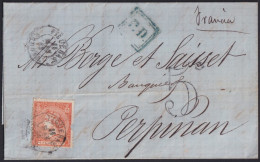 Z305 ESPAÑA SPAIN 1866 12cu FIGUERAS - PERPIGNAN, FRANCE. 5c DUE.  - Briefe U. Dokumente