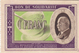 Bon De Solidarité France 1 Franc - Pétain 1941 / 1942 KL.02 - Bonos