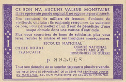 Bon De Solidarité France 1 Franc - Pétain 1941 / 1942 KL.02 Série P - Bonds & Basic Needs