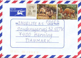 Israel Air Mail Cover Sent To Denmark 2008 With Topic Stamps WOLF And BROWN BEAR - Luftpost