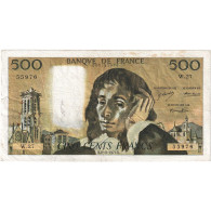 France, 500 Francs, Pascal, 1971, W.27, TB, Fayette:71.7, KM:156b - 500 F 1968-1993 ''Pascal''