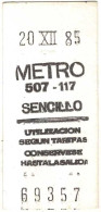 Billete De Metro De Madrid 20 Diciembre 1985. Caja Postal - Sin Clasificación