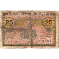 France, Toulon, 25 Centimes, 1922, TB, Pirot:121-34 - Chamber Of Commerce