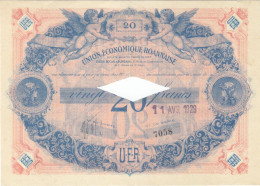 20 F "Annulé" Union économique Roannaise 1929 Type C NEUF - Bons & Nécessité