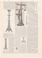 Lámina Candelabros. Diccionario Enciclopédico Hispano-Americano 1888 - Sonstige & Ohne Zuordnung