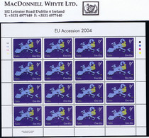 Ireland Cyprus Missing Error Of Design 2004 EU Accession States 65c Sheetlet Of 16 Mint Unmounted Never Hinged - Nuevos