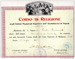 1930 CORSO DI RELIGIONE NEGLI ISTITUTI MAGISTRALI SUPERIORI DELL' ARCIDIOCESI DI NAPOLI - Diploma & School Reports