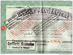 1935 AZIONE UNIONE  MANIFATTURE - Industry