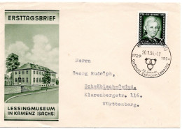 63195 - DDR - 1954 - 20Pfg Lessing EF A FDC SoStpl KAMENZ - ... -> Westdeutschland - Briefe U. Dokumente