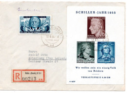 63198 - DDR - 1955 - Schiller-Block MiF A R-Bf HALLE -> ALTENBURG - Storia Postale