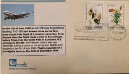 MI) 1984, ARGENTINA, BOEING AIRLINES, FROM BUENOS AIRES TO NEW ZEALAND, TRANSANTARCTIC REGULAR FLIGHT, FLOWER STAMPS, XF - Usati