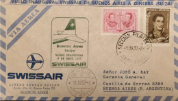 MI) 1957, ARGENTINA, INAUGURAL SWISSAIR FLIGHT FROM BUENOS AIRES TO GENEVA, ROSALES STAMPS - ESPORA AND GUILLERMO BROWN, - Gebruikt