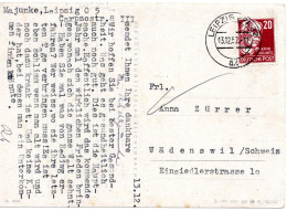 63213 - DDR - 1952 - 20Pfg Kollwitz EF A AnsKte LEIPZIG -> Schweiz - Cartas & Documentos