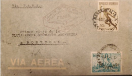 MI) 1946, ARGENTINA, VIA F.A.M.A, AEROPOSTAL, AIR MAIL, FROM BUENOS AIRES TO PORTUGAL, LIBERTY REVOLUTION SALUTING THE P - Usati