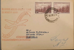 MI) 1950, ARGENTINA, FAME, INAUGURAL FLIGHT, FROM BUENOS AIRES TO NEW YORK, TELECOMMUNICATION MAIL, SUGAR CANE STAMPS, X - Usati