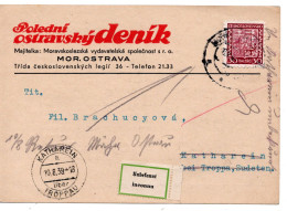 63248 - Deutsches Reich / Böhmen Und Mähren - 1939 - CSR 30h Wappen EF A Kte MOR OSTRAVA -> KATHAREIN, Zurueck - Briefe U. Dokumente