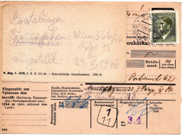 63258 - Deutsches Reich / Böhmen Und Mähren - 1945 - 3K Hitler EF A Ueberroller-PostAnw TAUS -> WIEN, M Aufkleber - Cartas & Documentos